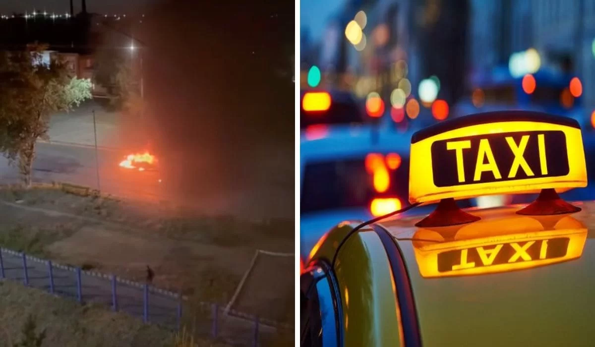 В Казахстане такси загорелось прямо на ходу
