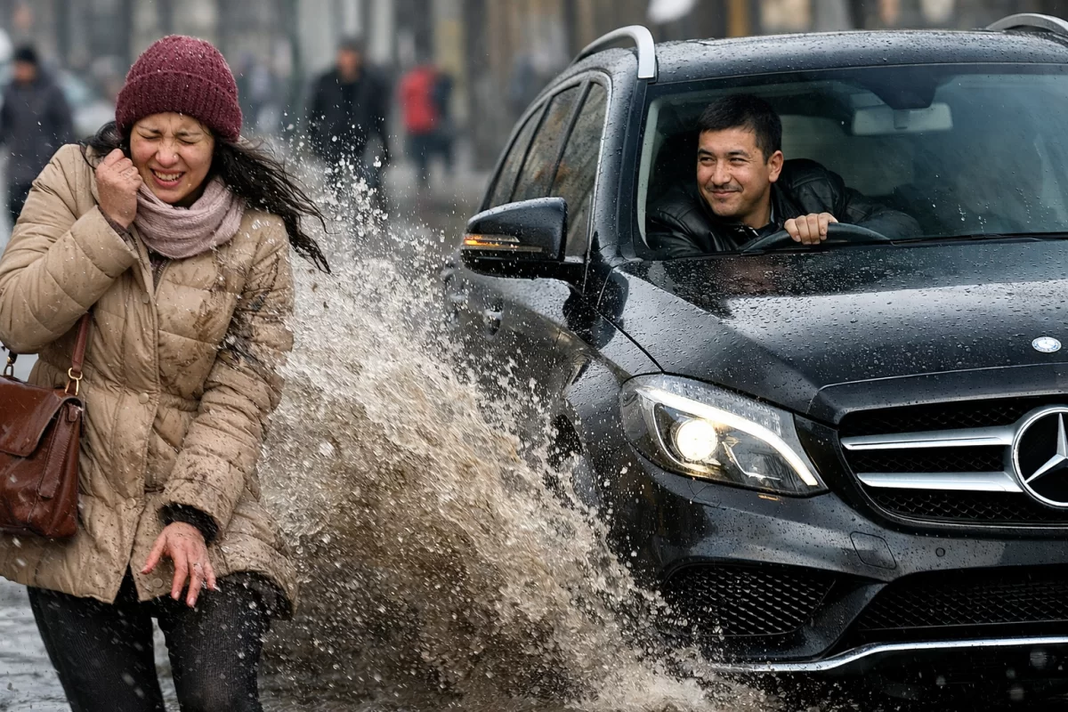 Казахстанца на Mercedes оштрафовали за обрызгивание пешехода грязью
