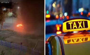 В Казахстане такси загорелось прямо на ходу