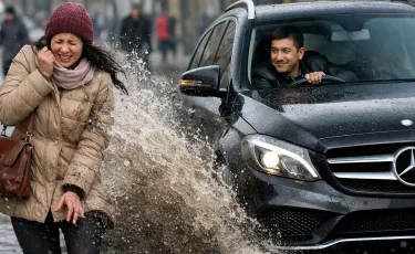 Казахстанца на Mercedes оштрафовали за обрызгивание пешехода грязью