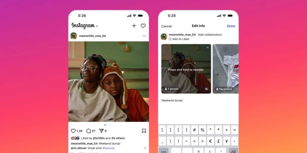 Instagram разрешил менять порядок фото после публикации