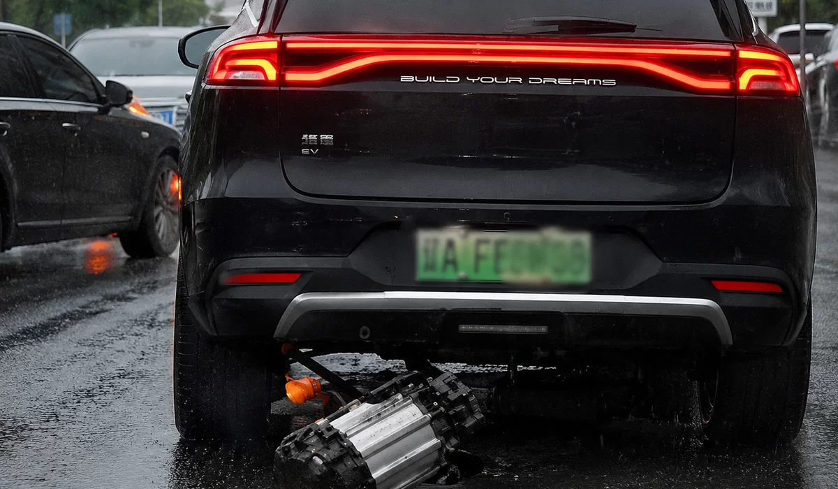 У электромобиля BYD выпал мотор прямо на дороге