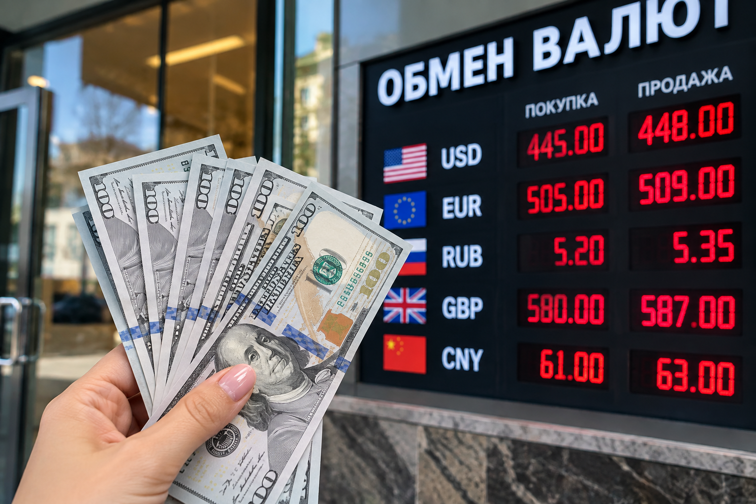 До 448 тенге доходит цена доллара в обменниках Казахстана